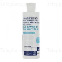 BIOGARAN Chlorhexidine/benzalkonum/alcool benzylique 0.25g/0.025g/ 4 ml pour 100 ml flacon 250 ml