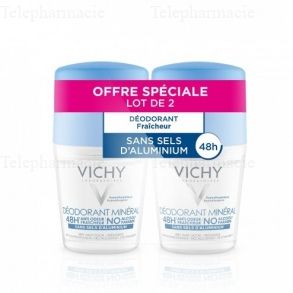 VICHY Déodorant minéral 48h sans alcool roll-on lot de 2 x 50 ml