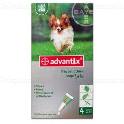 ADVANTIX tr&egrave;s petit chien spot on 1.5 &agrave; 4 kg x 4 pipettes