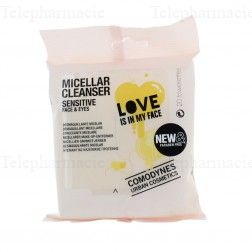 COMODYNES Make up remover eau micellaire peau sensible lingettes x 20