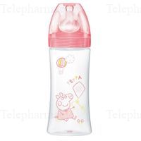 DODIE Biberon Initiation+ anti-colique avec tétine ronde 3 vitesses 270ml Peppa Pig Rose