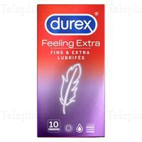 DUREX Feeling Extra - Préservatifs Fins Et Extra Lubrifiés 10 Préservatifs