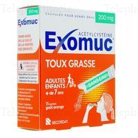 EXOMUC Toux grasse sans eau go&ucirc;t orange 15 sachets