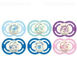 MAM Sucettes +6 mois perfect nuit silicone Blanc / Rose clair