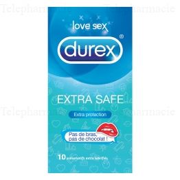 DUREX Préservatifs Extra Safe - Préservatifs Extra Lubrifiés - Boite De 10 Préservatifs