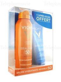VICHY Capital Soleil - Brume hydratante SPF50 spray 200ml + Lait apaisant apr&egrave;s-soleil tube 100ml OFFERT