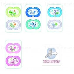 MAM Duo sucettes +6 mois anatomiques nuit caoutchouc REF 21