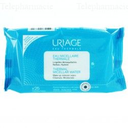 Lingettes d&eacute;maquillantes d'eau micellaire thermale peaux normales a s&egrave;ches x25
